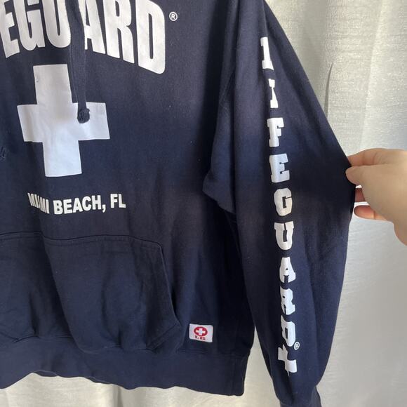 Lifeguard MIAMI BEACH Hoodie Cotton‎ Sweatshirt Navy Blue MEDIUM - Picture 3 of 7